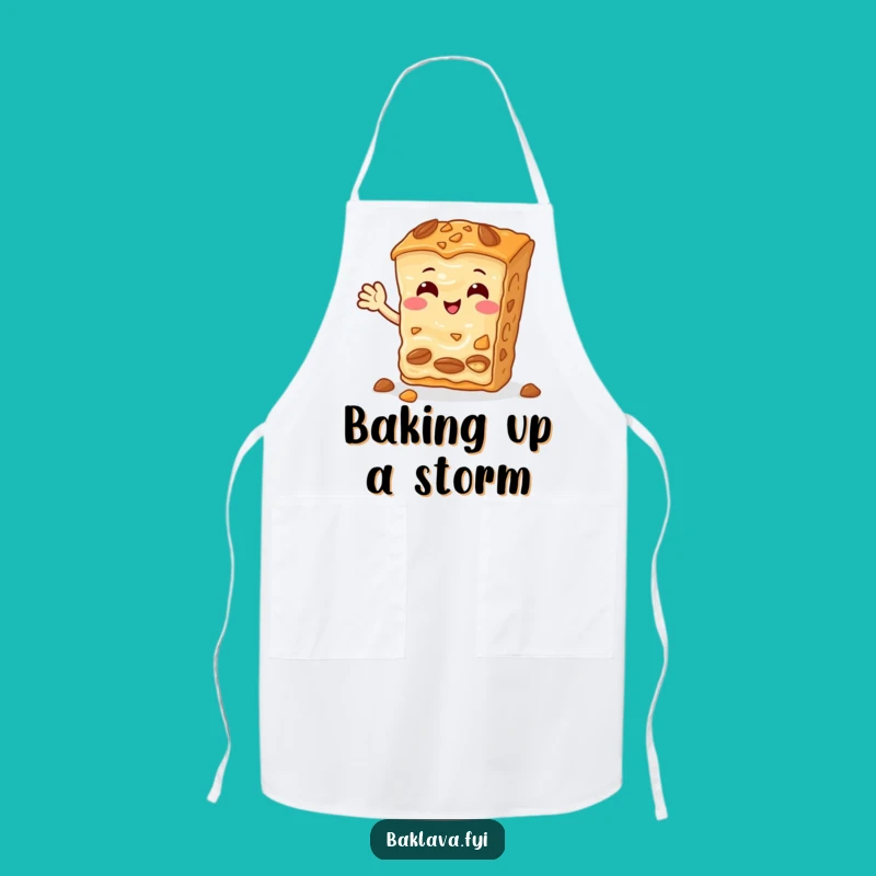Funny Baklava Apron: Cheerful Nutty Slice Waving, Sweet Kitchen Humor Gift