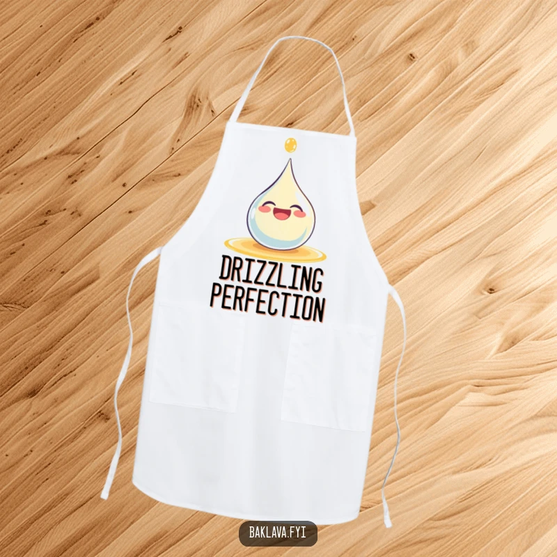 Funny giggling syrup droplet happily splashing on a chef's apron, bringing humor and joy to the kitchen.