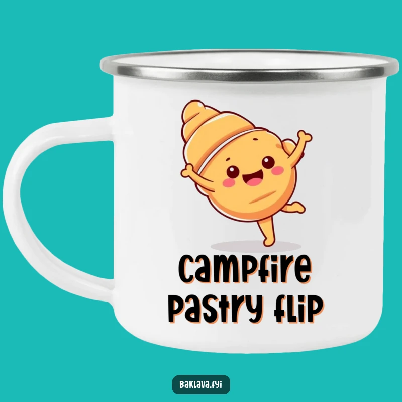 Funny Croissant Cartwheel Camping Mug: Breakfast Fun Outdoors