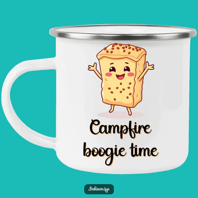 Funny Dancing Baklava Camping Mug - Sweet Sips & Dessert Humor Outdoors