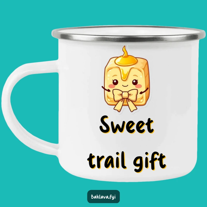 Funny Baklava Camping Mug: Charming Syrup Slice Bow, Outdoor Sweet Elegance Gift
