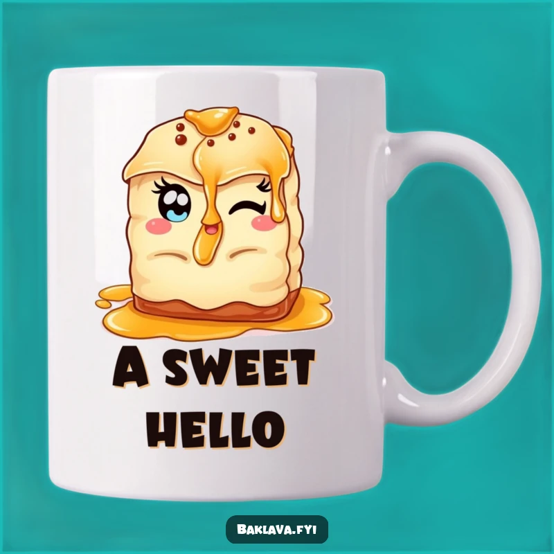 Funny Winking Baklava Mug: Almond Eyes Syrup Drizzle, Perfect Funny Gift for Sweetness