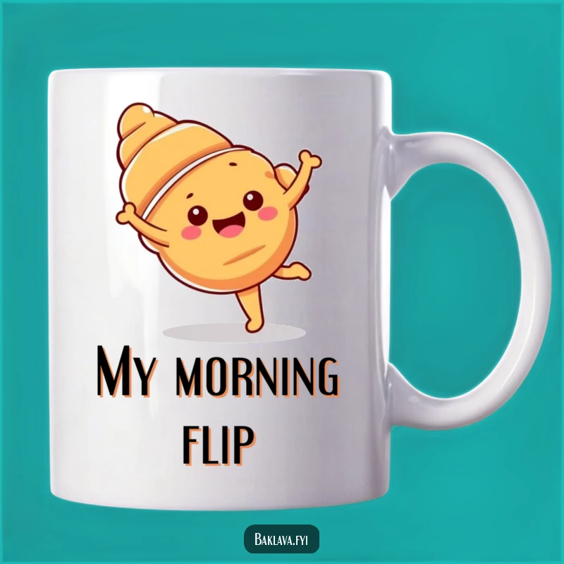Funny Croissant Cartwheel Mug: Breakfast Fun for Pastry Lovers