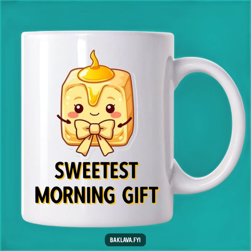 Funny Baklava Bow Mug: Charming Syrup Slice Presenting, Sweet Dessert Lover's Gift