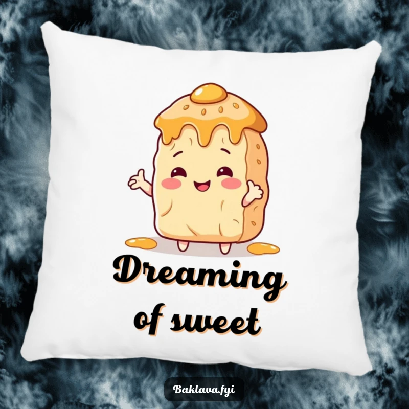 Funny Pillow: A baklava with arms hugs a honey pot, offering a funny and comforting decorative accent.