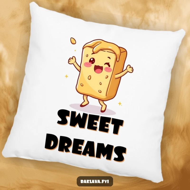 Funny baklava doing a happy dance, a soft and funny pillow.