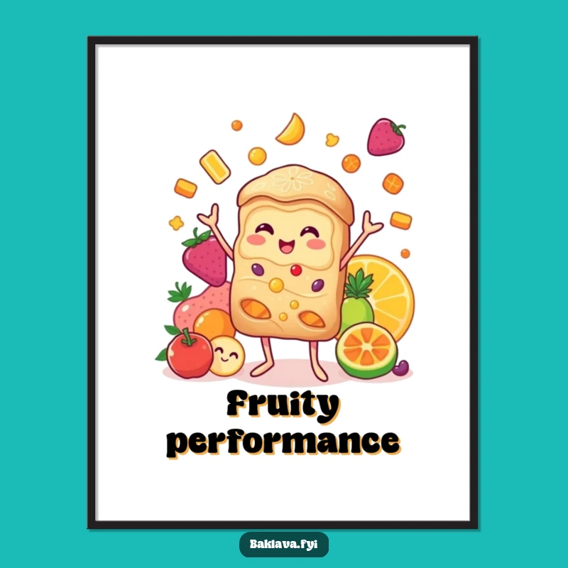 Funny Baklava Juggling Candied Fruits Digital Art Print - Joyful Decor for Sweet Spaces