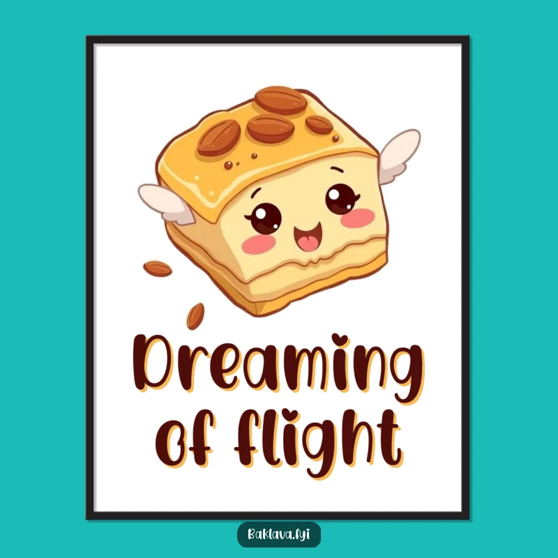 Funny Baklava Digital Art: Almond Slice Flying Attempt, Hilarious Printable Gift