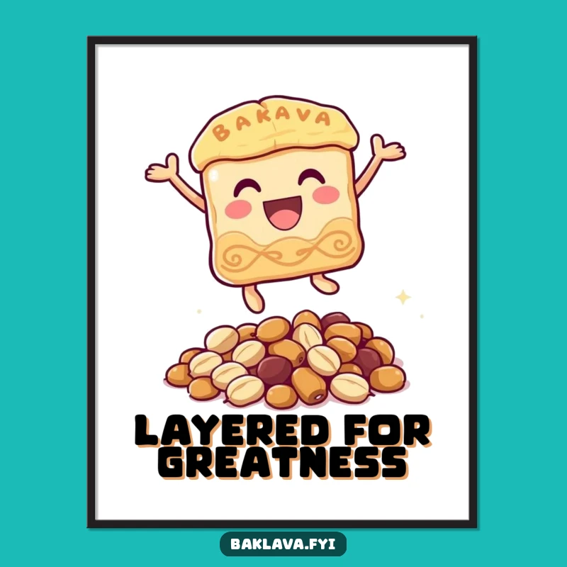 Funny Baklava Digital Art: Joyful Pastry Character Leaping Print for Instant Joy
