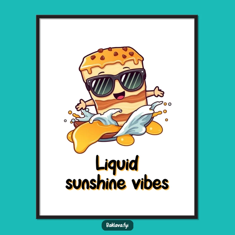 Funny Baklava Digital Art: Sunglasses Slice Surfing Syrup Wave - Instant Gift
