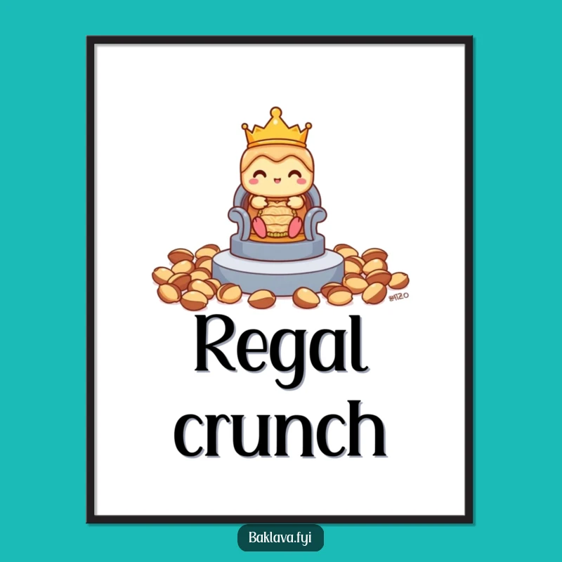 Funny Shy Baklava Crowned Digital Art Print - Whimsical Regal Decor