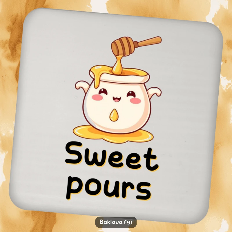 Funny smiling honey pot splashing a droplet, a cute and funny drink coaster.