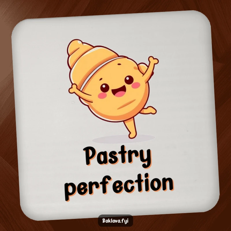 Funny croissant drink coasters with a happy croissant doing a cartwheel, protecting surfaces with style.