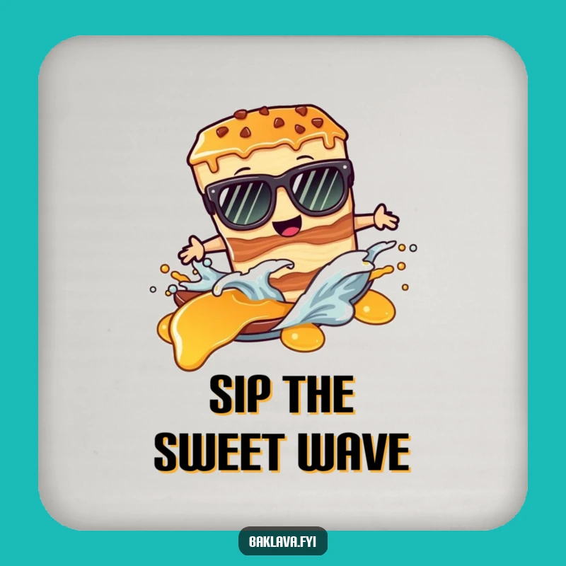 Funny Baklava Coaster: Sunglasses Syrup Surf - Protect Surfaces Gift