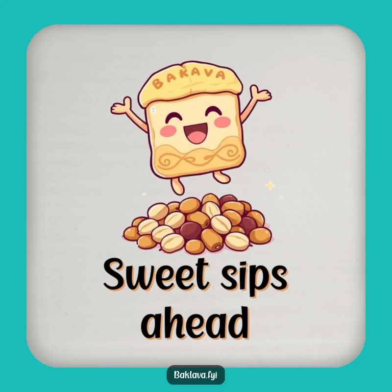 Funny Baklava Coaster: Protect Surfaces with this Joyful Pastry Leaping Art