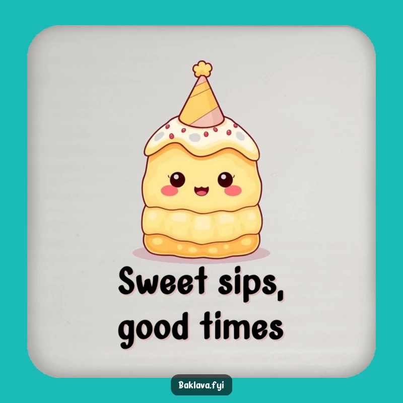 Funny Baklava Party Hat Coaster: Protect Surfaces with Sweet Style!