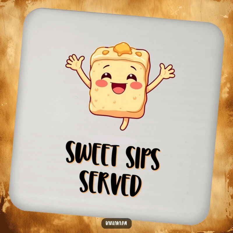 Funny baklava drink coasters with a smiling, leaping piece of baklava, protecting surfaces with style.