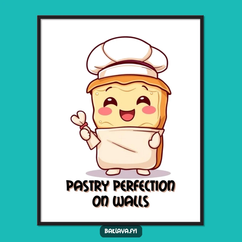 Funny Baklava Chef Poster: Joyful Pastry Art, Perfect Funny Gift for Kitchen Decor