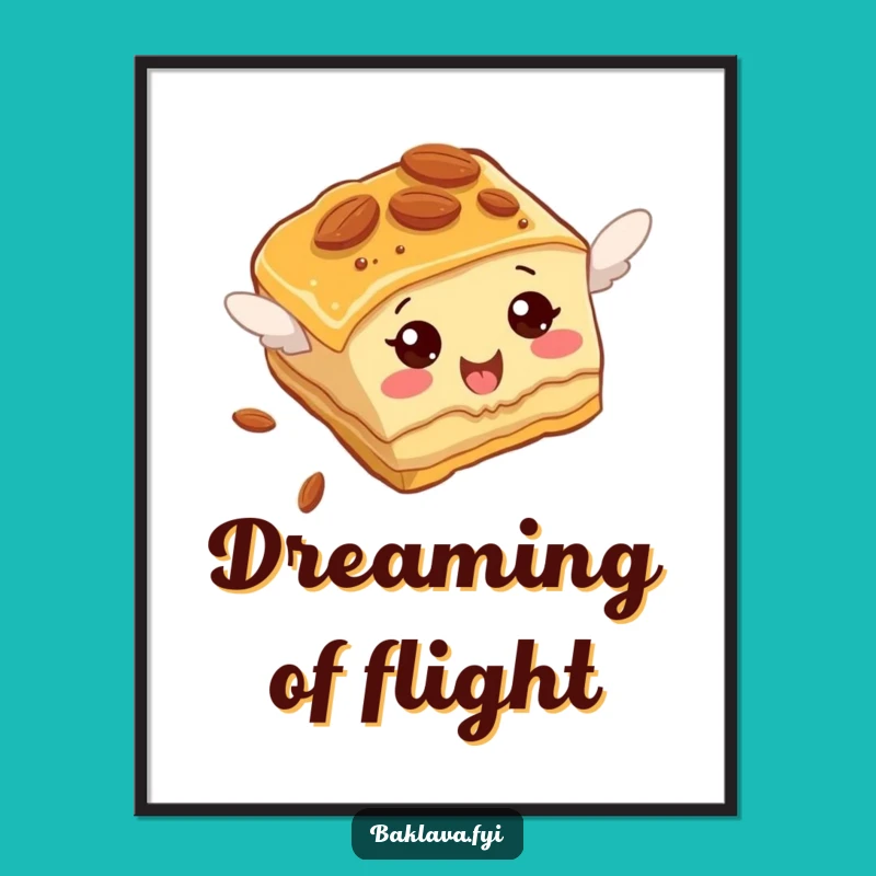 Funny Baklava Poster: Almond Slice Flying Attempt, Hilarious Wall Art Gift