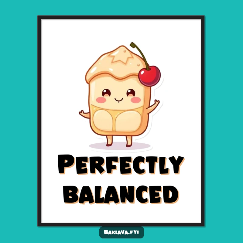 Funny Baklava Poster: Happy Cherry Balancer, Sweet Wall Art Gift