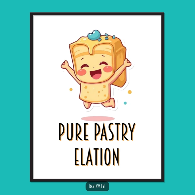 Funny Jumping Baklava Poster - Joyful Dessert Art with Exuberant Humor