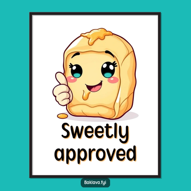 Funny Thumbs Up Baklava Poster: Cheerful Syrup Art, Perfect Funny Gift for Walls