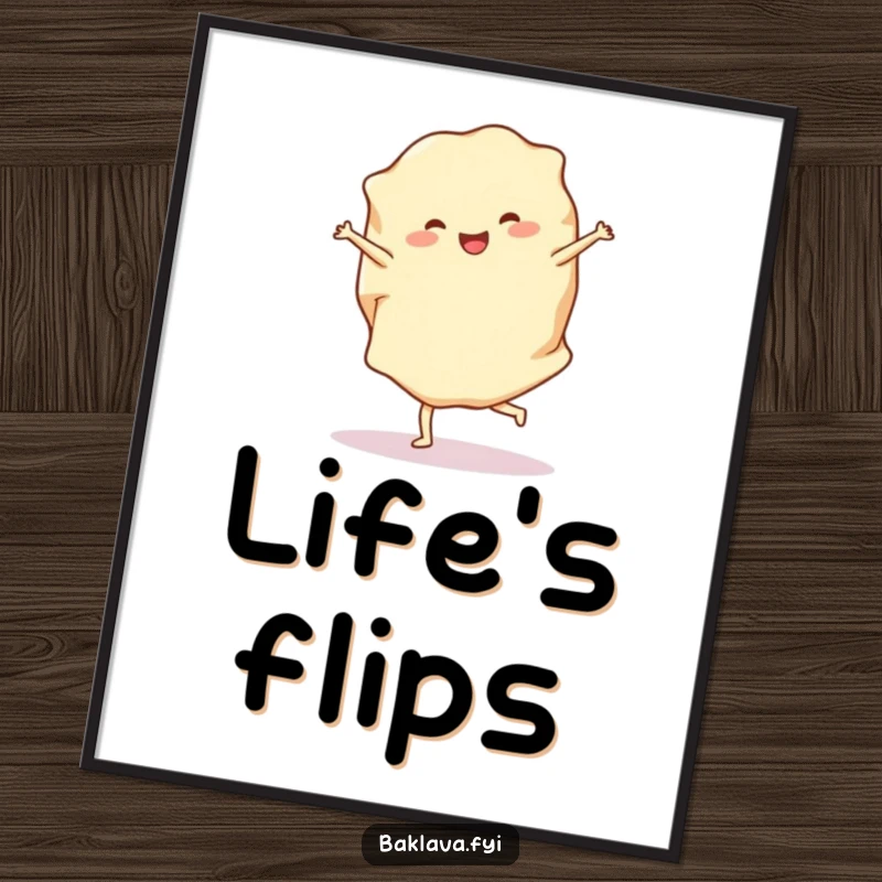 Funny phyllo dough poster displaying a cheerful sheet performing a cartwheel, bringing vibrant humor and baking charm to any room.