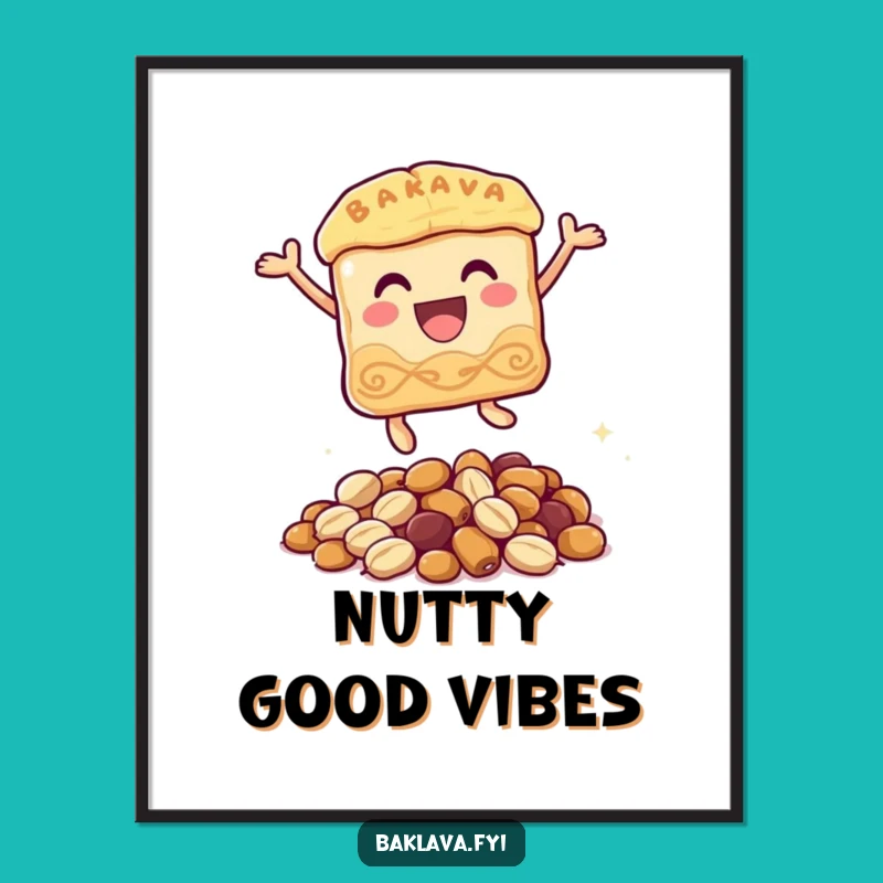 Funny Baklava Poster: Joyful Pastry Character Leaping Art for Wall Decor