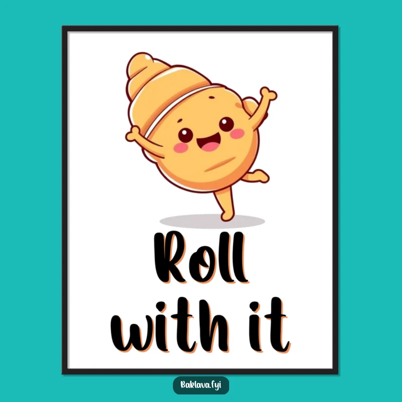 Funny Croissant Cartwheel Poster: Breakfast Art for Your Walls