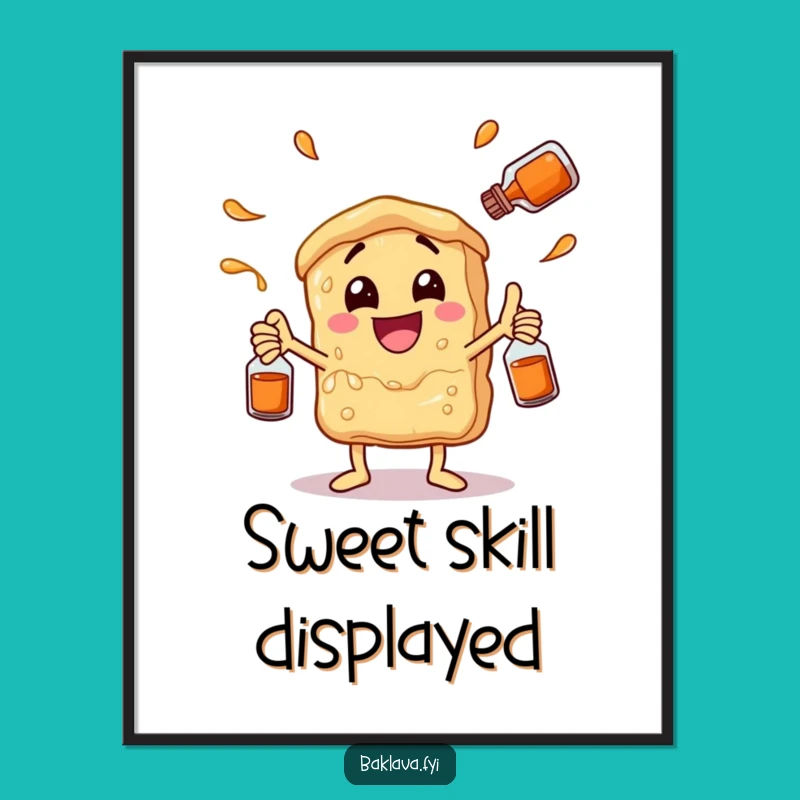 Funny Juggling Baklava Poster - Energetic Dessert Art & Gift