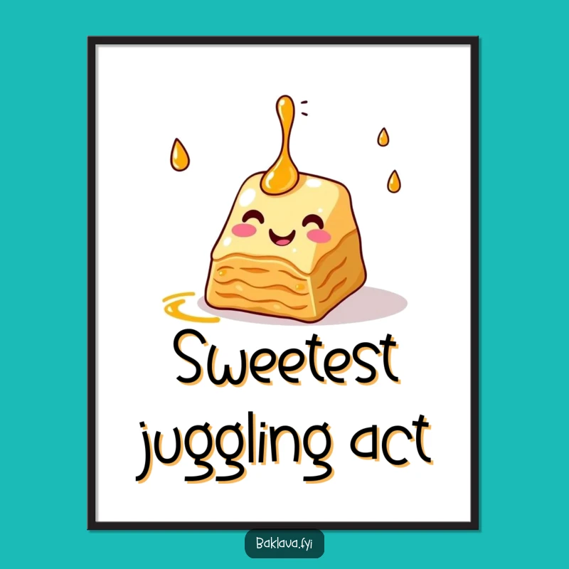 Funny Baklava Juggling Syrup Poster: Add Delicious Humor to Your Walls!
