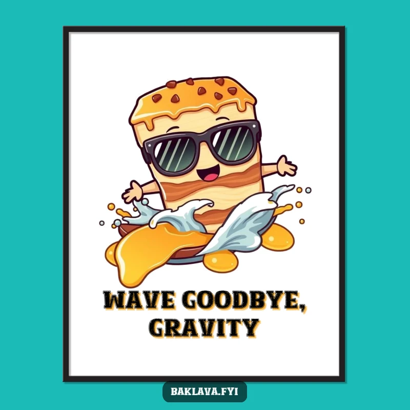 Funny Baklava Poster: Sunglasses Slice Surfing Syrup Wave - Wall Art Gift