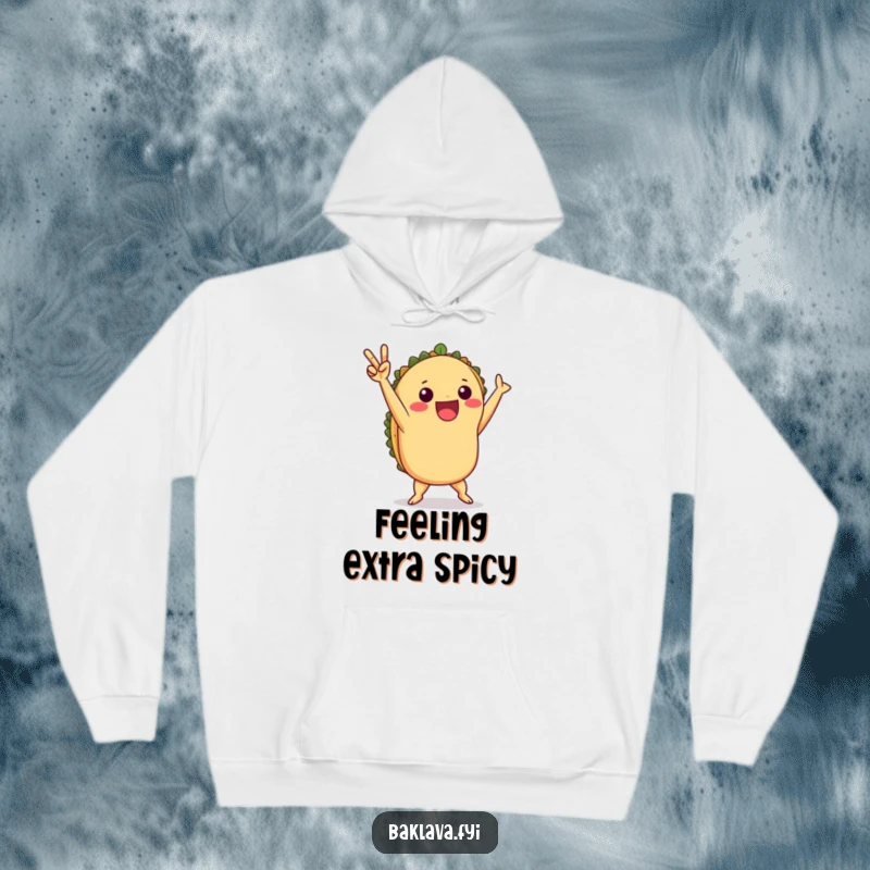 Funny taco victory dance hoodie with a playful taco celebrating, offering cozy comfort and fiesta vibes.