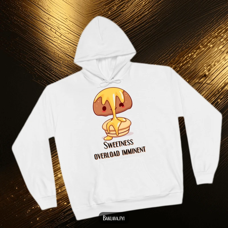 Funny hoodie with a cheerful syrup drizzle cascading over a delectable pastry, perfect for cozy, humorous moments.