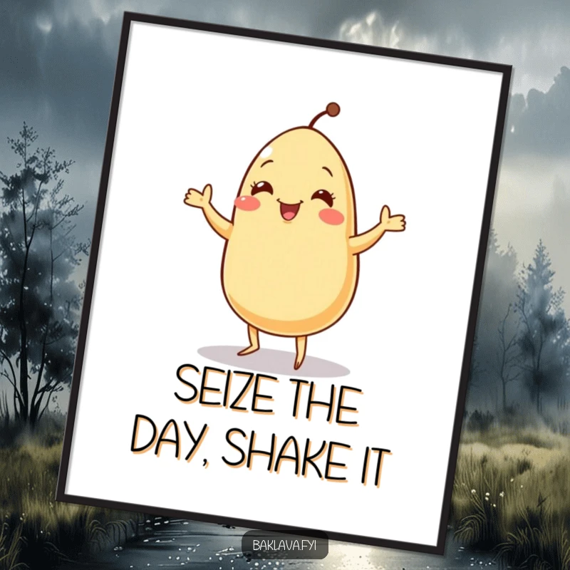 Funny Free Printable Wall Art featuring a jolly sesame seed doing a tiny jig, perfect for lively decor.