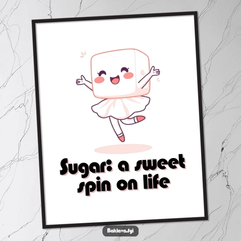 Funny Free Printable Sugar Cube Wall Art: A delighted sugar cube in a graceful ballet pirouette.