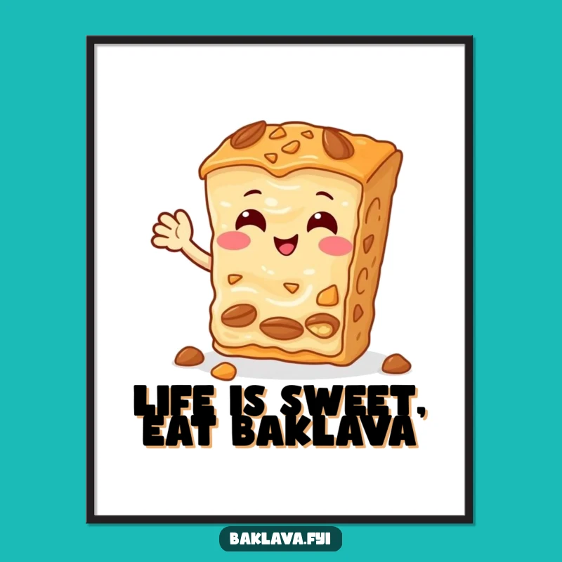 Free Printable Baklava Wall Art: Cheerful Nutty Friend Waving Hello Funny Downloadable Decor
