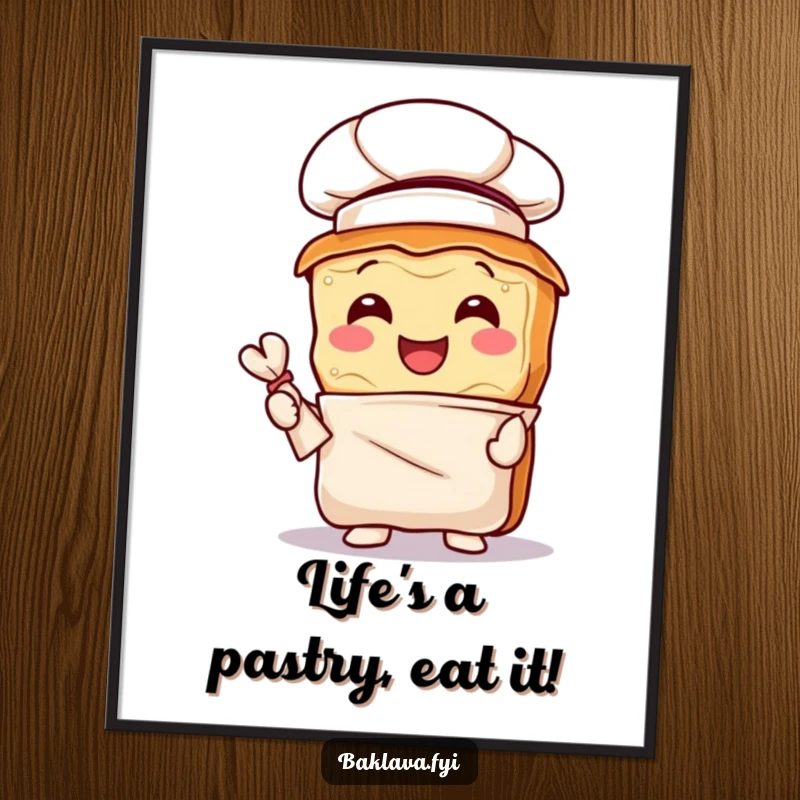 Funny Free Printable Chef Baklava Wall Art: Joyful pastry chef with hat and bag, ready to adorn your kitchen.