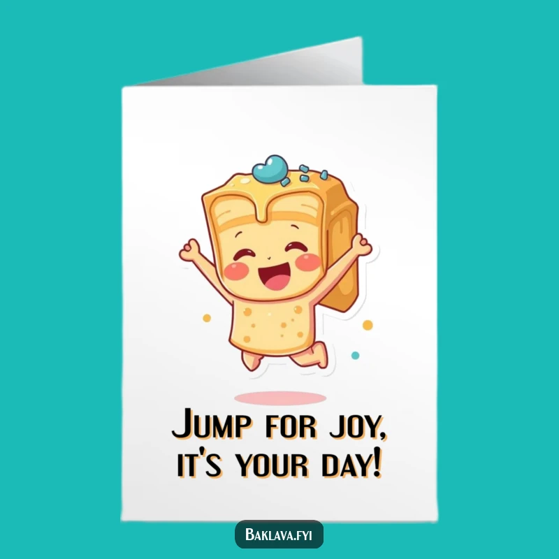 Free Printable Baklava Card: Funny Leaping Dessert Birthday Downloadable Gift