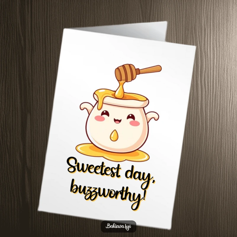 Funny Free Printable Honey Pot Card: A smiling honey pot splashing a tiny droplet, perfect for birthdays.