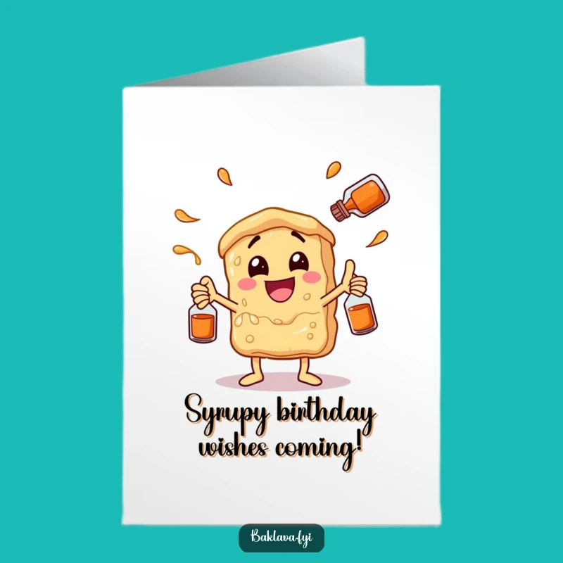 Free Printable Funny Baklava Birthday Card: Juggling Syrup Fun Gift