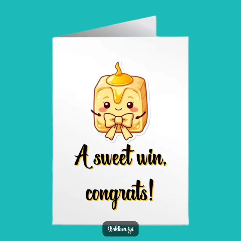 Free Printable Baklava Congrats Card: Charming Syrup Slice Presenting Bow Funny Downloadable Gift