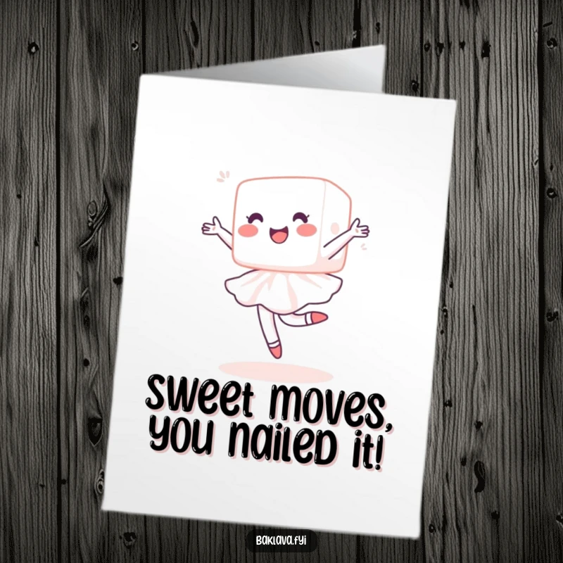 Funny Free Printable Sugar Cube Congratulations Card: A delighted sugar cube performing a celebratory ballet pirouette.