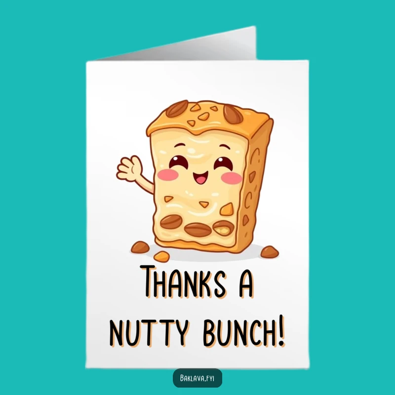 Free Printable Baklava Thank You Card: Nutty Slice Waving Hello Funny Downloadable Gift