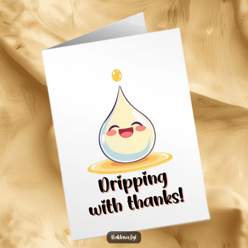 Funny Free Printable Thank You Card with a giggling syrup droplet splashing happily, conveying thanks.