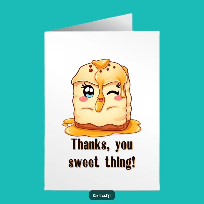 Free Printable Winking Baklava Thank You Card: Funny Downloadable Gift of Sweetness