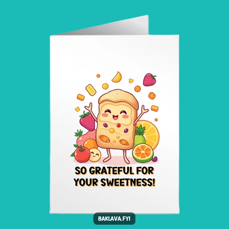 Free Printable Thank You Card: Grateful Baklava Juggles Thanks - Print at Home