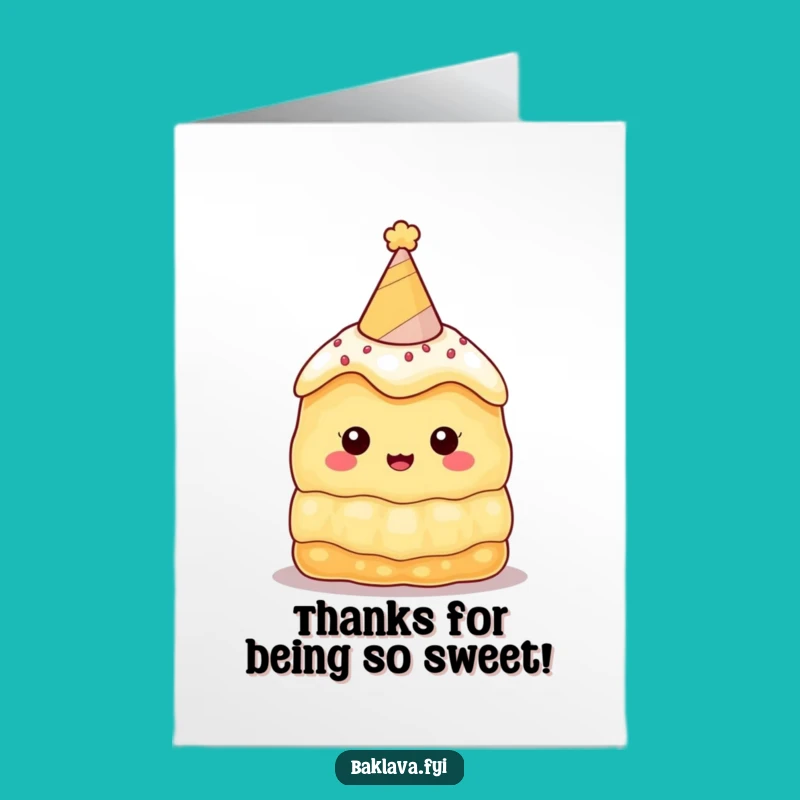 Free Printable Thank You Card: Humorous Baklava Party Hat Design