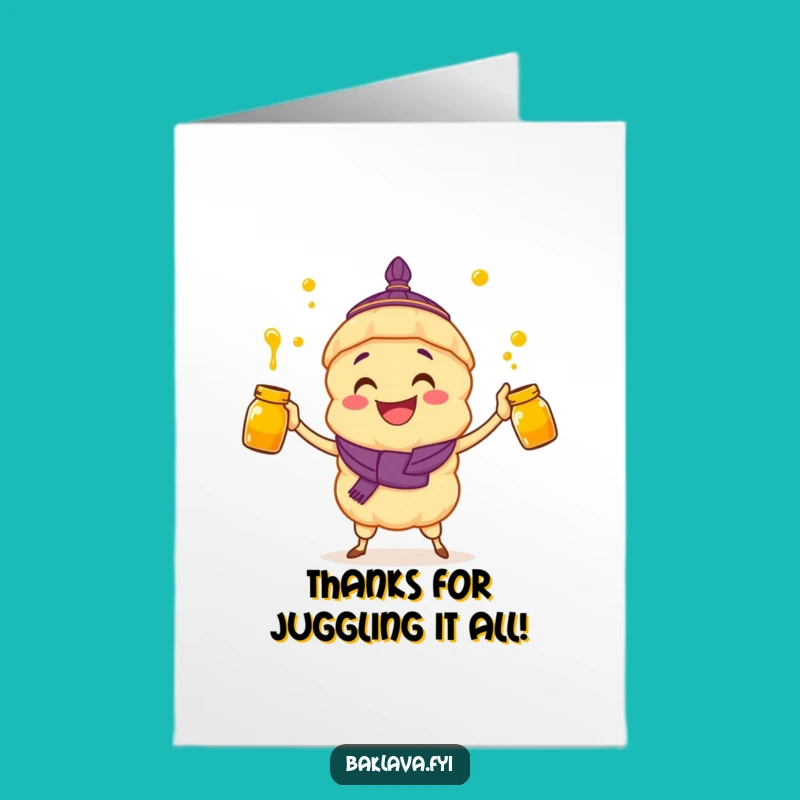 Free Printable Thank You Card: Juggling Baklava for a Sweetly Expressed Gratitude