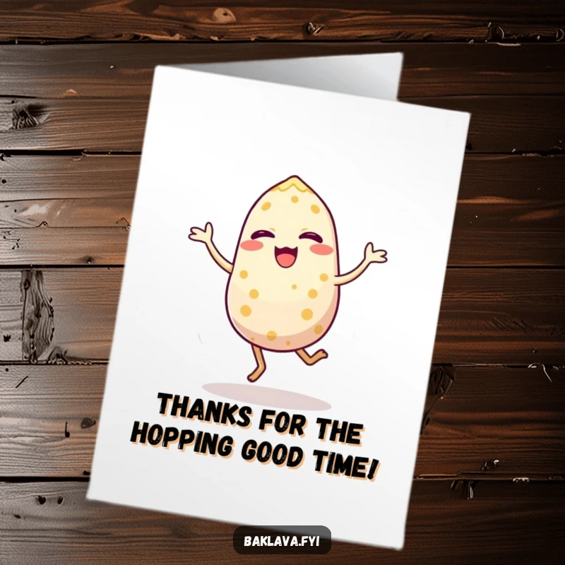 Funny Free Printable Thank You Card: A small sesame seed captured mid-hop, conveying energetic and heartfelt thanks.
